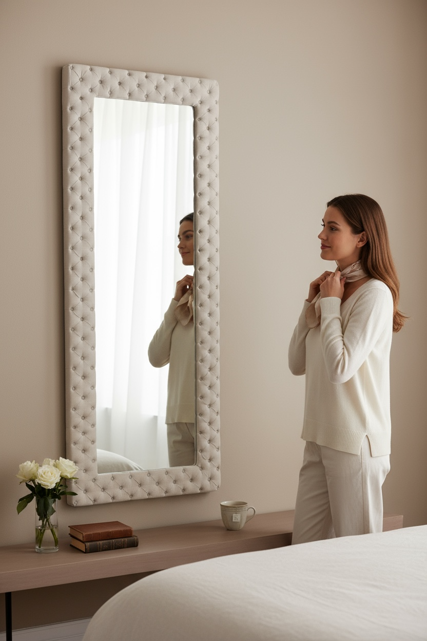 Quilted Leatherette Dresser Mirror